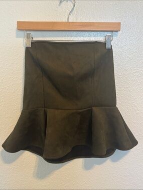 Olive Green Flared Hem Peplum Blouse